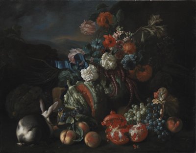 Base de pedra com flores e frutas de Franz Werner Tamm