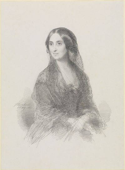 Retrato de uma senhora vestida com trajes espanhóis, sentada, em meio corpo de Franz Xaver Winterhalter
