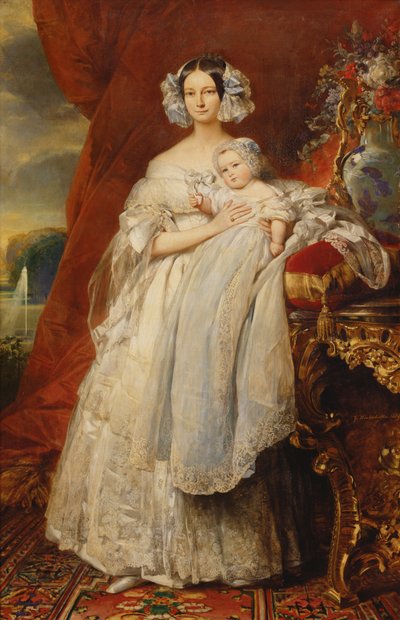 Helene-Louise de Mecklembourg-Schwerin, duquesa de Orleans (1814-58) com seu filho, o conde de Paris (1838-94) 1839 (óleo sobre tela) de Franz Xaver Winterhalter