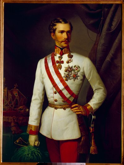Retrato de François Joseph da Áustria com 28 anos de idade em uniforme cerimonial (1830-1916). Pintura de François Xaver Winterhalter (1806-1873) de Franz Xaver Winterhalter