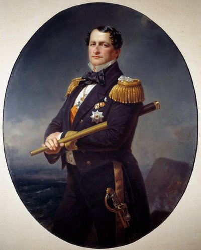 Retrato de um Almirante Um almirante naval, com uma longa vista, uma paisagem marinha ao fundo. Pintura de Xaver Winterhalter (1806-1873) Brest do século XIX, Museu de Belas Artes de Franz Xaver Winterhalter