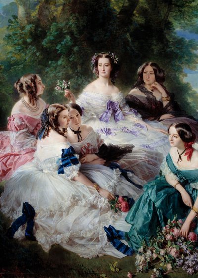 A Impression Eugenie (1826-1920) em 1855 envolve as damas de honra do Palácio dos Pormenores, representando a Princesa de Essling, a Baronesa de Pedras, a Viscondessa Lezay-Marnesia, o Imperador no topo em branco e a Marquesa de Montebello no de Franz Xaver Winterhalter