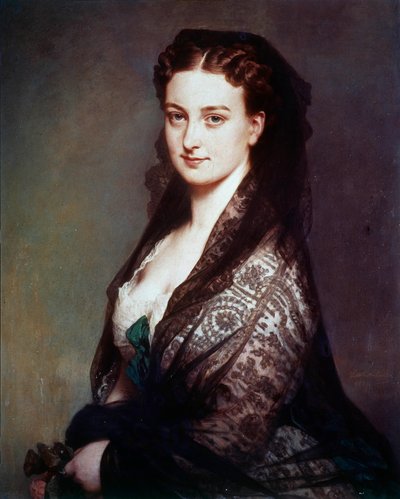 O desconhecido tem a Mantilla Painting de Franz Xavier Winterhalter (1806-1873). 1869. Dim. 0,80 X 0,65 m. Compiegne, museu do castelo de Franz Xaver Winterhalter