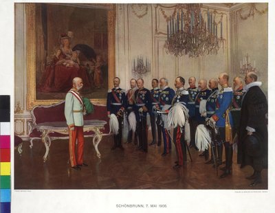 Visita do Príncipe Alemão das Federações a 8 de maio de 1908 no castelo de Schoenbrunn de Franz von (after) Capot