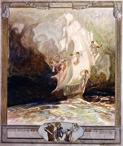 Ilustração de Dantes Divine Comedy, Paradise, Canto XXVII, 1921 (wc no papel) de Franz von Bayros