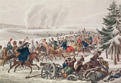 Retiro do exército francês sobre o rio Berezina, 26 de novembro de 1812, gravado por JA Klein de Franz von Habermann