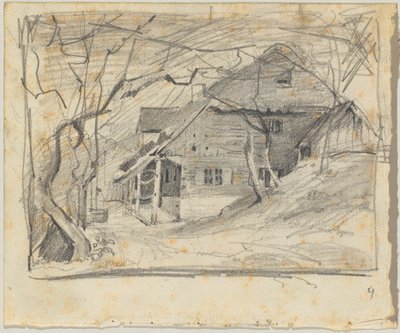 Casa debaixo de árvores nuas de Franz von Lenbach