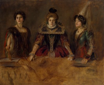 Retrato de grupo: três senhoras em traje (senhorita Heuberger, senhora Obermayer e senhora Putz) de Franz von Lenbach
