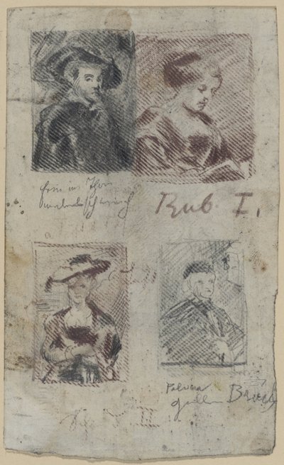 Três esboços de cópia após Peter Paul Rubens, um após Palma Vecchio (?) de Franz von Lenbach, Peter Paul Rubens