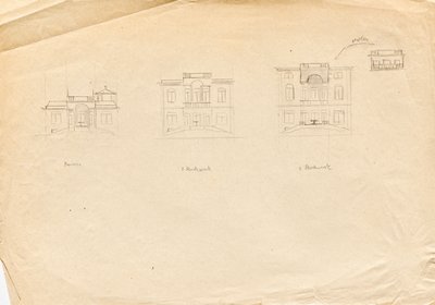 Esboços de design para Matcha Atelier Villa - fachada do jardim de Franz von Matsch