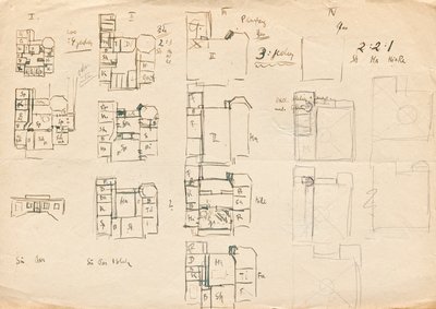 Esboços de design para a villa do estúdio Matsch - plantas baixas de Franz von Matsch