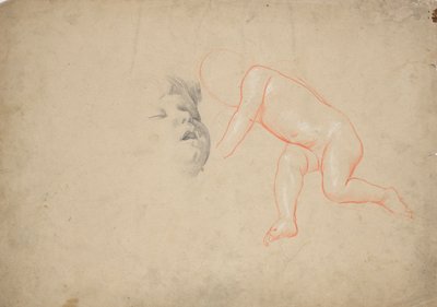 Estudos de uma criança pequena, a cabeça de uma criança a dormir, a cabeça de uma mulher de Franz von Matsch