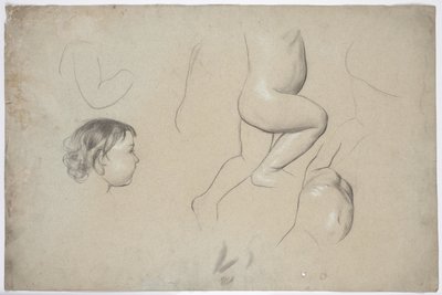 Estudos de partes do corpo de crianças e da cabeça de uma criança em perfil de Franz von Matsch