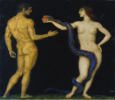 Adão e Eva, c.1920 (têmpera sobre madeira) de Franz von Stuck