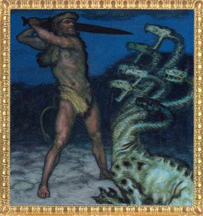 Hércules e Hydra - Peinture de Franz Ritter von Stuck (1863-1928) - 1915 - Cores Syntonos sobre tela - Museu Villa Stuck de Franz von Stuck