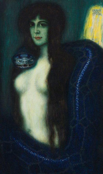 Le peche - The Sin par Stuck, Franz, Ritter von (1863-1928). Óleo sobre tela, tamanho : 90,2x53,3, , Colecção Privada de Franz von Stuck