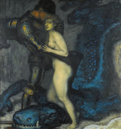 "The Dragonslayer" Pintura de Franz Ritter von Stuck (1863-1928) 1913 Coleção particular de Franz von Stuck