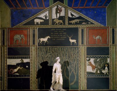 Mito de Orfeu, pintura de Franz von Stuck com tema e cor típica da Secessão, preservada na parede leste do Salão da Música, Villa Stuck, Munique, Alemanha de Franz von Stuck