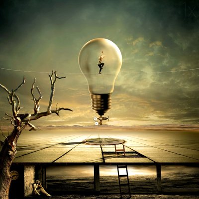 Paisagem onírica surreal com lâmpadas de Franziskus Pfleghart
