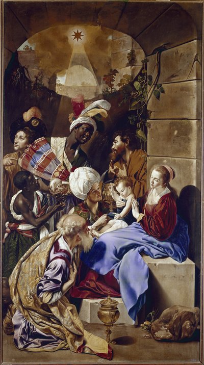 Adoração dos Magos. (óleo sobre tela, c.1610) de Fray Juan Batista Maino or Mayno