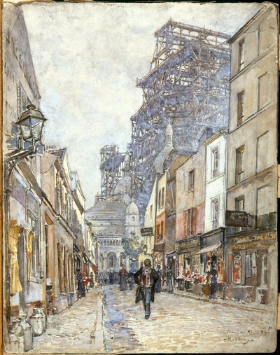 Francês: Rue du Chevalier-de-la-Barre, com o Sacré-Cœur em construção de Frederic Anatole Houbron