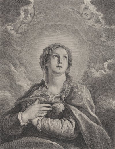 A Virgem, mãos cruzadas sobre o peito, olhando para cima, 1729-40. de Frédéric Horthemels