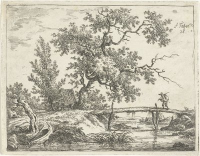 Paisagem com homem na ponte de Frédéric Théodore Faber