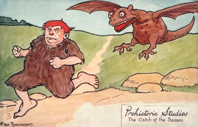 Estudos pré-históricos - a pesca da época (litografia a cores) de Fred Buchanan