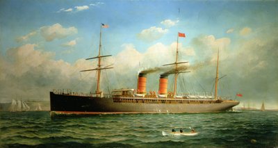 O Cunard Liner R.M.S. Umbria fora de Brooklyn Heights, no East River, Nova York de Fred Pansing