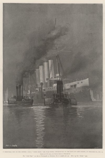 Um presente de Natal para o Império, HMS Good Hope, o navio de guerra contribuiu para a Marinha pela Cape Colony, em Portsmouth, 25 de dezembro de Fred T. Jane