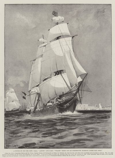 Um Toque da Velha Vida no Mar, HMS Ativo e HMS Volage saindo do Porto de Portsmouth sob Apenas a Vela de Fred T. Jane