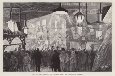 Nova instalação de luz eléctrica no Smithfield Market, Londres de Fred T. Jane