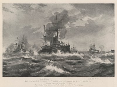 As manobras navais, X Fleet off Guernsey em tempo pesado de Fred T. Jane