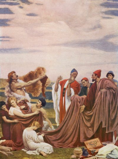 Comerciantes fenícios na costa da Grã-Bretanha (litografia a cores) de Frederic (after) Leighton