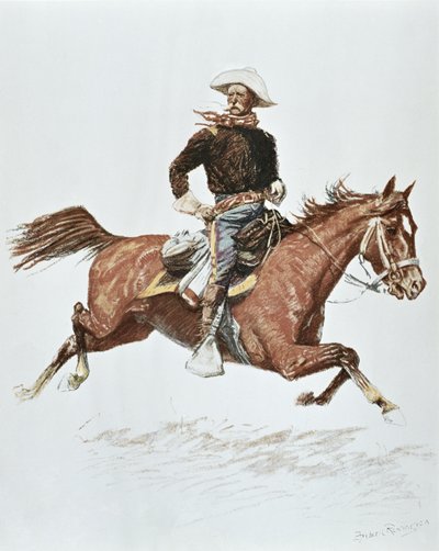 Oficial de Cavalaria dos EUA em vestido de campanha da década de 1870 (cor litho) de Frederic (after) Remington