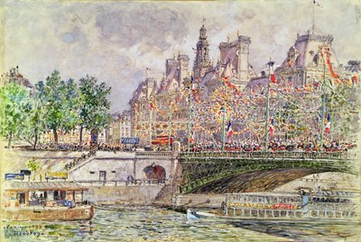 Praça do Hotel de Ville, Paris, 14 de julho de 1905 de Frederic Anatole Houbron