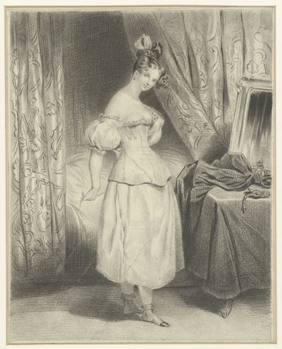 Jovem mulher no quarto, desabotoando o corpete do seu espartilho de Frederic Bouchot