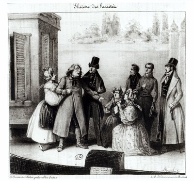 Apresentação de &39;Le Pere Goriot&39; de Honore Balzac (1799-1850) no Theatre des Varietes, c.1840 de Frederic Bouchot