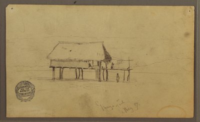Desenho, Uma cabana nos postes, Guayaquil, Equador, maio de 1857 de Frederic Edwin Church