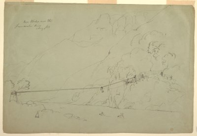 Desenho, Uma ponte de corda na Colômbia, agosto de 1853 de Frederic Edwin Church