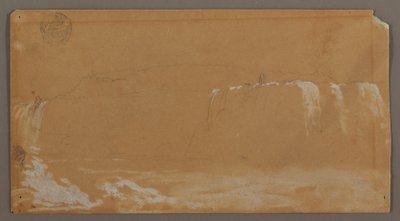 Desenho, Cataratas Americanas, Ilha das Cabras e parte das Cataratas em Ferradura, vistas da margem canadiana do rio Niágara, possivelmente 1858 de Frederic Edwin Church