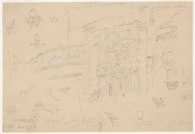 Desenho, Detalhes arquitectónicos de El Khasneh, Petra, finais de fevereiro de 1868 de Frederic Edwin Church