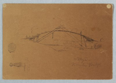 Desenho, Ponte de bambu em Buga, Colômbia e rapariga carregando um frasco, Cartago, Colômbia, julho de 1853 de Frederic Edwin Church