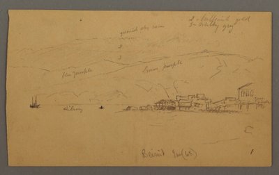 Desenho, Baía com casas, montanhas por trás, janeiro de 1868 de Frederic Edwin Church