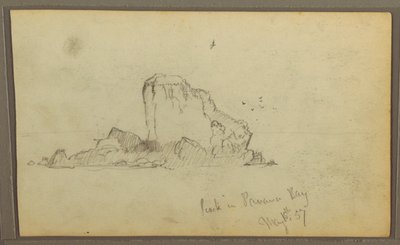 Desenho, Bireds, "Rock in Panama Bay"; Verso: "Heavy Vines", 15 de maio de 1857 de Frederic Edwin Church