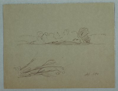 Desenho, Esboços botânicos: paisagem, árvores numa margem, setembro de 1876 de Frederic Edwin Church