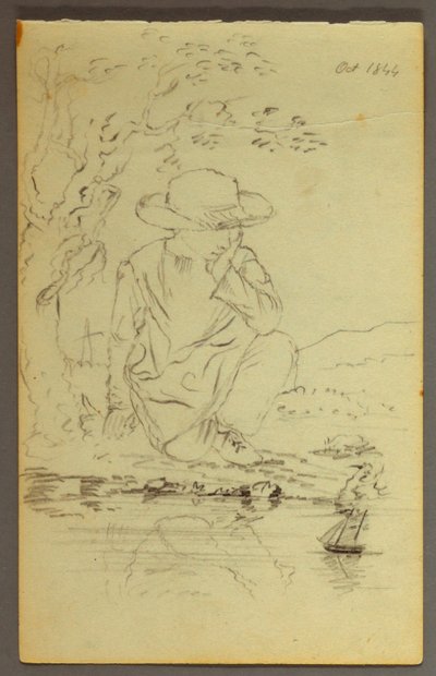 Desenho, Rapaz ajoelhado junto a uma árvore, 1844 de Frederic Edwin Church