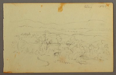 Desenho, Vale largo com quintas, 1844 de Frederic Edwin Church