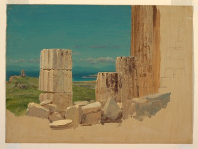 Desenho, Colunas partidas, vista do Pártenon, Atenas, abril de 1869 de Frederic Edwin Church