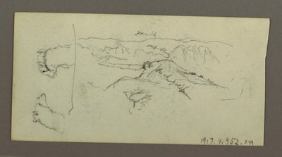Desenho, Estúdios de camelos, arbustos e vale, possivelmente 1868 de Frederic Edwin Church